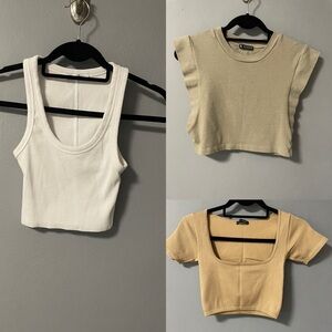 Zara Bundle 3 Cropped Ribbed/Textured Stretchy Tank Tops. Size Small